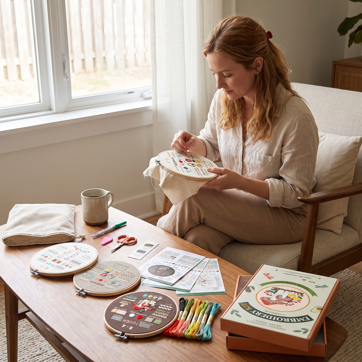 Beginner Embroidery Kit with 4 Stitch Practice Stages