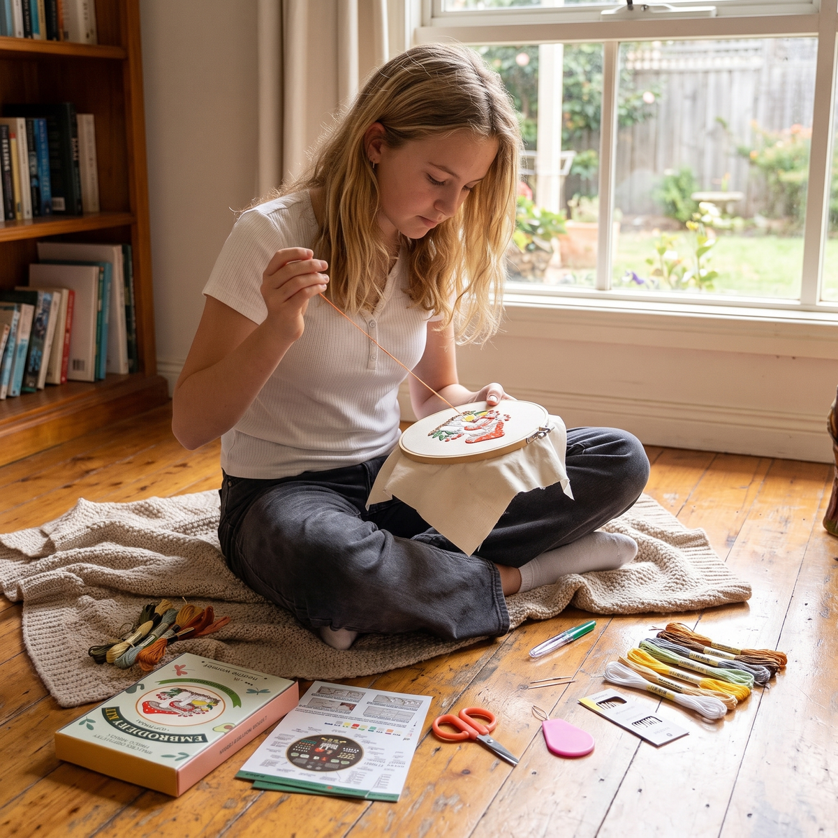 Beginner Embroidery Kit with 4 Stitch Practice Stages