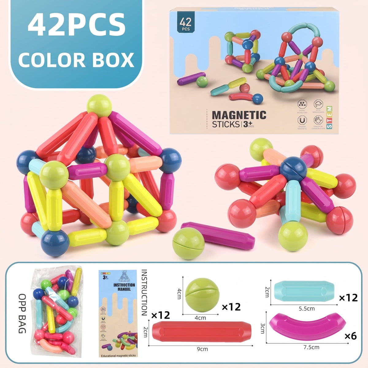 Magnetic Building Sticks & Balls Set for Kids