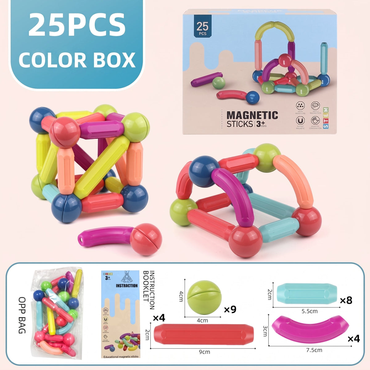 Magnetic Building Sticks & Balls Set for Kids