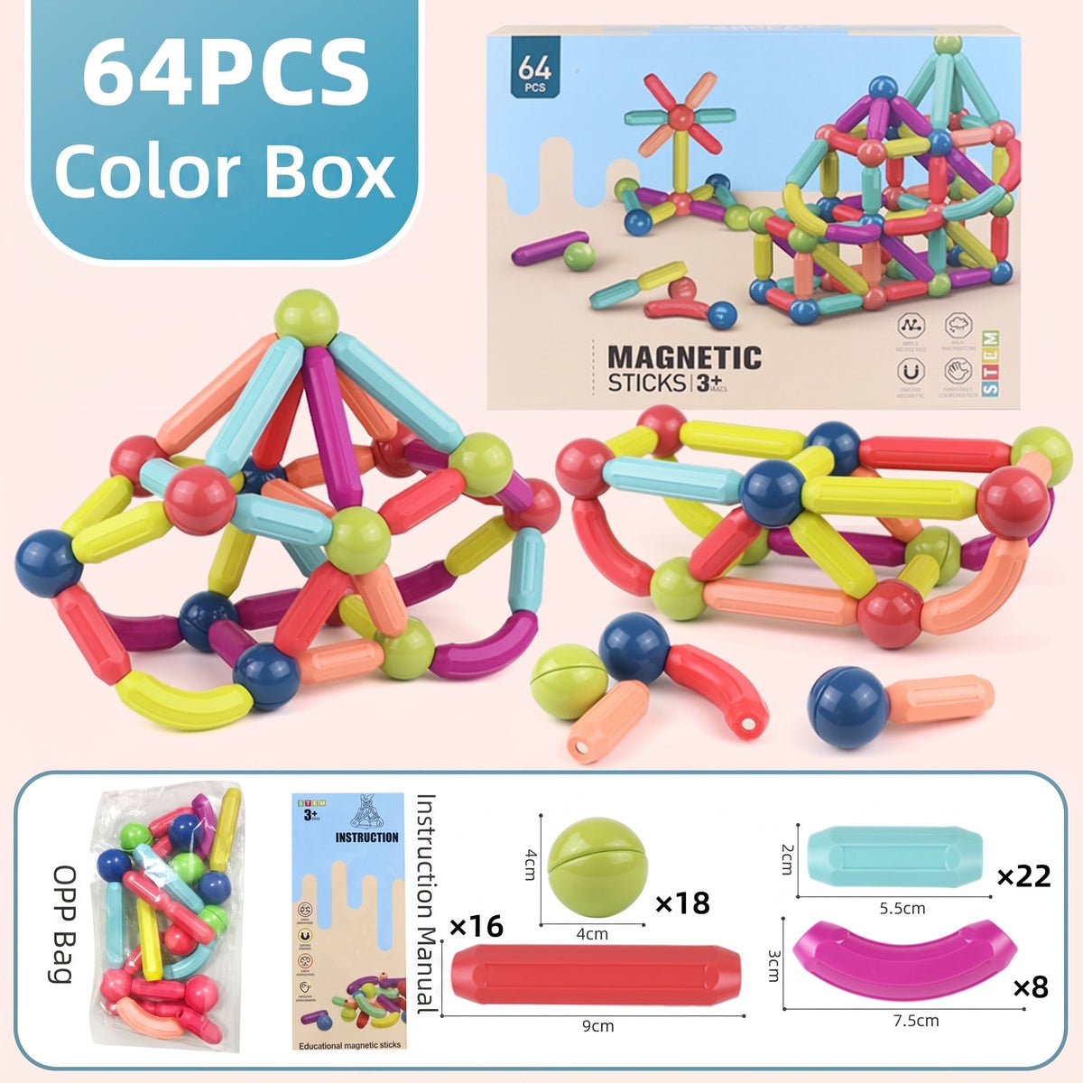 Magnetic Building Sticks & Balls Set for Kids