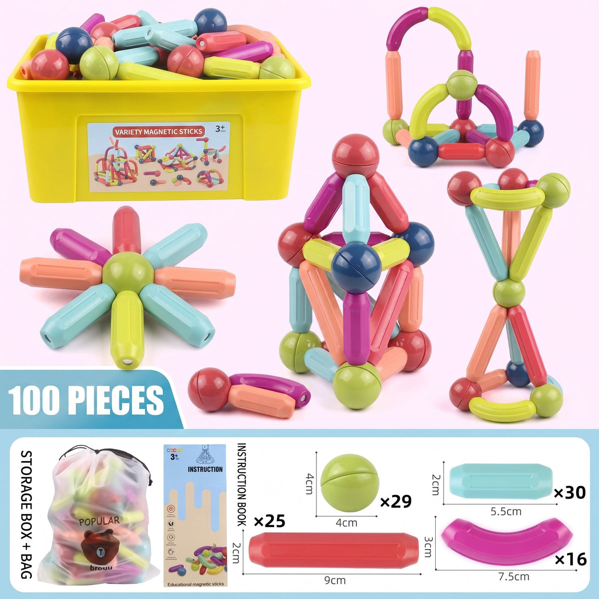 Magnetic Building Sticks & Balls Set for Kids